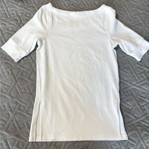 Madewell White Cotton Ribbed Elbow Sleeve Tee NWT